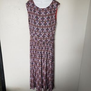 Le Lis XXL NWOT Cap Sleeve Drop Waist Midi Sleeve Dress Filigree Navy Pink Gold